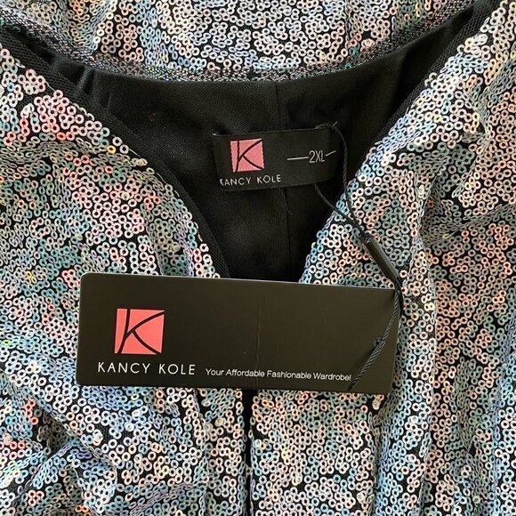 Kancy Kole Blue Gold Sequin Open Front Blazer Cardigan Jacket New NWT Plus 2XL - Picture 5 of 5